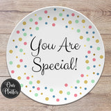 you are special, milestone birthday, minimalist design, dots, confetti, sprinkles, happy birthday plate, 21st birthday, 13th, 16th, 40th, 50th