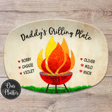 daddy's Grilling Plate, Personalized custom barbecue grilling platter, children's and pet names with hearts or paw prints, father's day, birthday, tan background