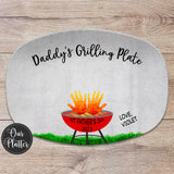 papa's grilling plate, dad's grilling plate, grill master 2023, featuring generic handprint art or flames, for barbecue lover from kids and pets, first father's day