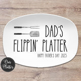 Dad's Flippin' BBQ Plate, Personalized Serving Tray Platter, Father's Day Gift for BBQ Lover, Gifts for Him, Outdoor Poolside