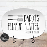 Dad's Flippin' BBQ Plate, Personalized Serving Tray Platter, Father's Day Gift for BBQ Lover, Gifts for Him, Outdoor Poolside