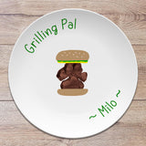 Personalized Handprint Plate – Grilling Hamburger & Hot Dog Design | Custom Kids Art | 10" Round