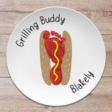 Personalized Handprint Plate – Grilling Hamburger & Hot Dog Design | Custom Kids Art | 10" Round