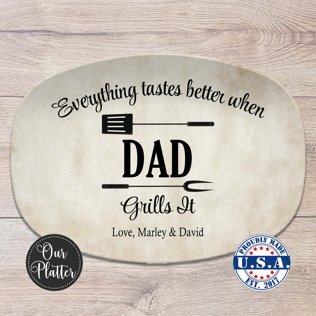 Fathers Day Gifts, Custom Kids Photo Daddy Grill Personalized Platter