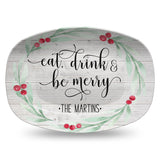 Large Holly Wreath Farmhouse Personalized Platter