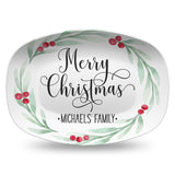 Large Holly Wreath Farmhouse Personalized Platter