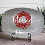Personalized Family Platter – Custom Holiday Serving Tray, Boxwood Berry Design