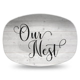 White Wood Farmhouse Inspired Script Platter | Choice of Text: Gather - Thankful - Blessed - Celebrate - Grateful - Custom