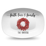 Faith, Love & Family | Grateful, Joyful, Blessed | Personalized Platter | Greenery or Red Berry Wreath