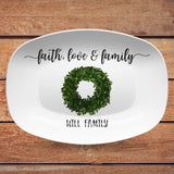 Faith, Love & Family | Grateful, Joyful, Blessed | Personalized Platter | Greenery or Red Berry Wreath