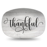 White Wood Farmhouse Inspired Script Platter | Choice of Text: Gather - Thankful - Blessed - Celebrate - Grateful - Custom