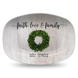 Faith, Love & Family | Grateful, Joyful, Blessed | Personalized Platter | Greenery or Red Berry Wreath