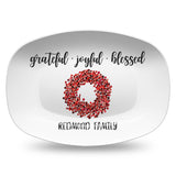 Faith, Love & Family | Grateful, Joyful, Blessed | Personalized Platter | Greenery or Red Berry Wreath