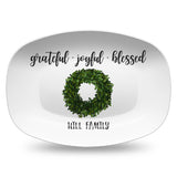 Faith, Love & Family | Grateful, Joyful, Blessed | Personalized Platter | Greenery or Red Berry Wreath