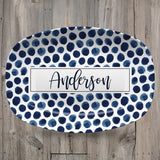 Patterned Personalized Custom Platter | Aztek • Dots • Black and White • Blue and White