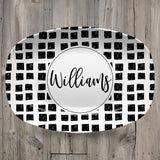 Patterned Personalized Custom Platter | Aztek • Dots • Black and White • Blue and White