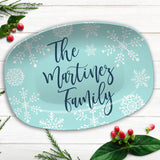 Blue Winter Snowflake Personalized Platter | Christmas Family Custom Platter