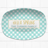Happy Easter / Hello Spring Gingham | Personalized Platter | Mint - Navy - Pink - Yellow