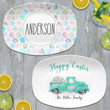 Vintage Truck Happy Easter | Personalized Platter | Blue Mint Pink