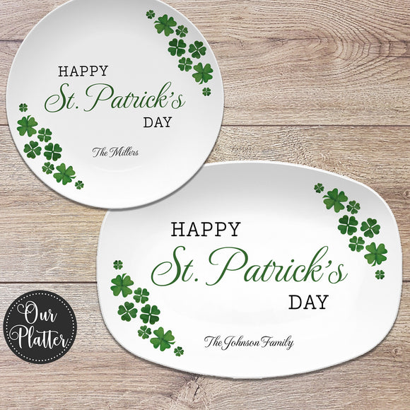 St. Patrick's Day Shamrock Clover Personalized Plate Platter