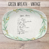 Handwritten Recipe Personalized Platter, Green Wreath Design, Transfer Recipe Gift, Handwriting Keepsake Plate, Family Recipe Heirloom Dish