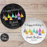 Happy Birthday Party Hats Dots Personalized Plate, 10" Plate, First Birthday Girl Boy, Party Plate, Kids Plastic Plate, Teen Birthday