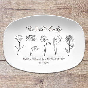 Birth Month Flower, Black & White Design, Family Custom Personalized Platter, Grandma's Garden, Gift from Grandkids
