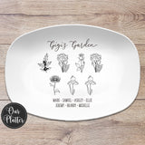 Birth Month Flower, Black & White Design, Family Custom Personalized Platter, Grandma's Garden, Gift from Grandkids