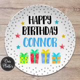 Happy Birthday Gifts Dots Stars Personalized Plate, Birthday 10" Plate, First Birthday Girl Boy, Party Plate, Kids Plastic Plate