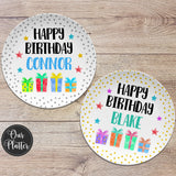 Happy Birthday Gifts Dots Stars Personalized Plate, Birthday 10" Plate, First Birthday Girl Boy, Party Plate, Kids Plastic Plate