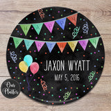 Happy Birthday Banner Personalized Plate, Birthday 10" Plate, First Birthday Girl Boy, Party Plate, Kids Plastic Plate, Party Decoration