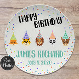 Happy Birthday Zoo Animals Personalized Plate, Birthday 10" Plate, 1st First Birthday Girl Boy, Fox, Tiger, Lion, Panda, Horse