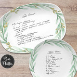 Handwritten Recipe Personalized Platter, Green Wreath Design, Transfer Recipe Gift, Handwriting Keepsake Plate, Family Recipe Heirloom Dish