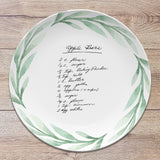 Handwritten Recipe Personalized Platter, Green Wreath Design, Transfer Recipe Gift, Handwriting Keepsake Plate, Family Recipe Heirloom Dish