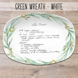 Handwritten Recipe Personalized Platter, Green Wreath Design, Transfer Recipe Gift, Handwriting Keepsake Plate, Family Recipe Heirloom Dish