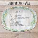 Handwritten Recipe Personalized Platter, Green Wreath Design, Transfer Recipe Gift, Handwriting Keepsake Plate, Family Recipe Heirloom Dish