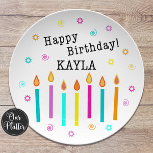 Happy Birthday Candles Personalized Plate, Birthday 10" Plate, First Birthday Girl Boy, Party Plate, Kids Plastic Plate