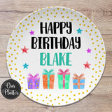 Happy Birthday Gifts Dots Stars Personalized Plate, Birthday 10" Plate, First Birthday Girl Boy, Party Plate, Kids Plastic Plate