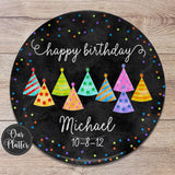 Happy Birthday Party Hats Dots Personalized Plate, 10" Plate, First Birthday Girl Boy, Party Plate, Kids Plastic Plate, Teen Birthday