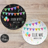 Happy Birthday Banner Personalized Plate, Birthday 10" Plate, First Birthday Girl Boy, Party Plate, Kids Plastic Plate, Party Decoration