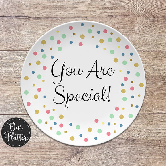 You Are Special Personalized Plate, Dots, Sprinkles, Confetti, 10