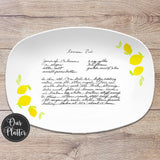 Handwritten Recipe Personalized Platter, Lemon Design, Transfer Recipe Gift, Handwriting Keepsake Plate, Family Recipe Heirloom Dish