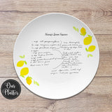 Handwritten Recipe Personalized Platter, Lemon Design, Transfer Recipe Gift, Handwriting Keepsake Plate, Family Recipe Heirloom Dish