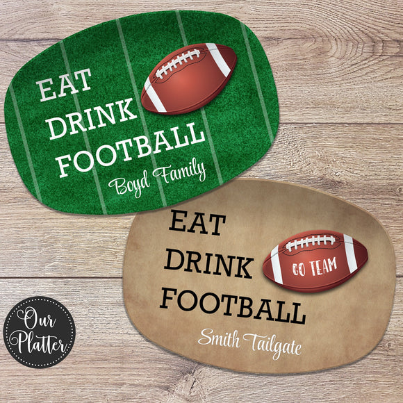 Eat Drink Football Game Day Tailgating Personalized Platter, Super Bowl Hostess Gift, Football Party