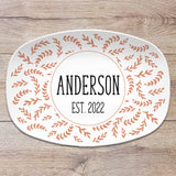 Terracotta Leaf Personalized Platter, Custom Name Family Gift Plate, Fall Thanksgiving Wedding Anniversary