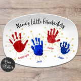 Handprint Custom Personalized Platter, Little Firecrackers, Gift from Kids, Handprint Plate 4th of July