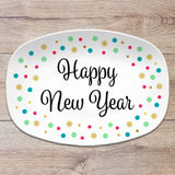 Happy New Year Personalized Platter, Custom Gift, New Year Party Celebration, Confetti Dots, Serving Tray