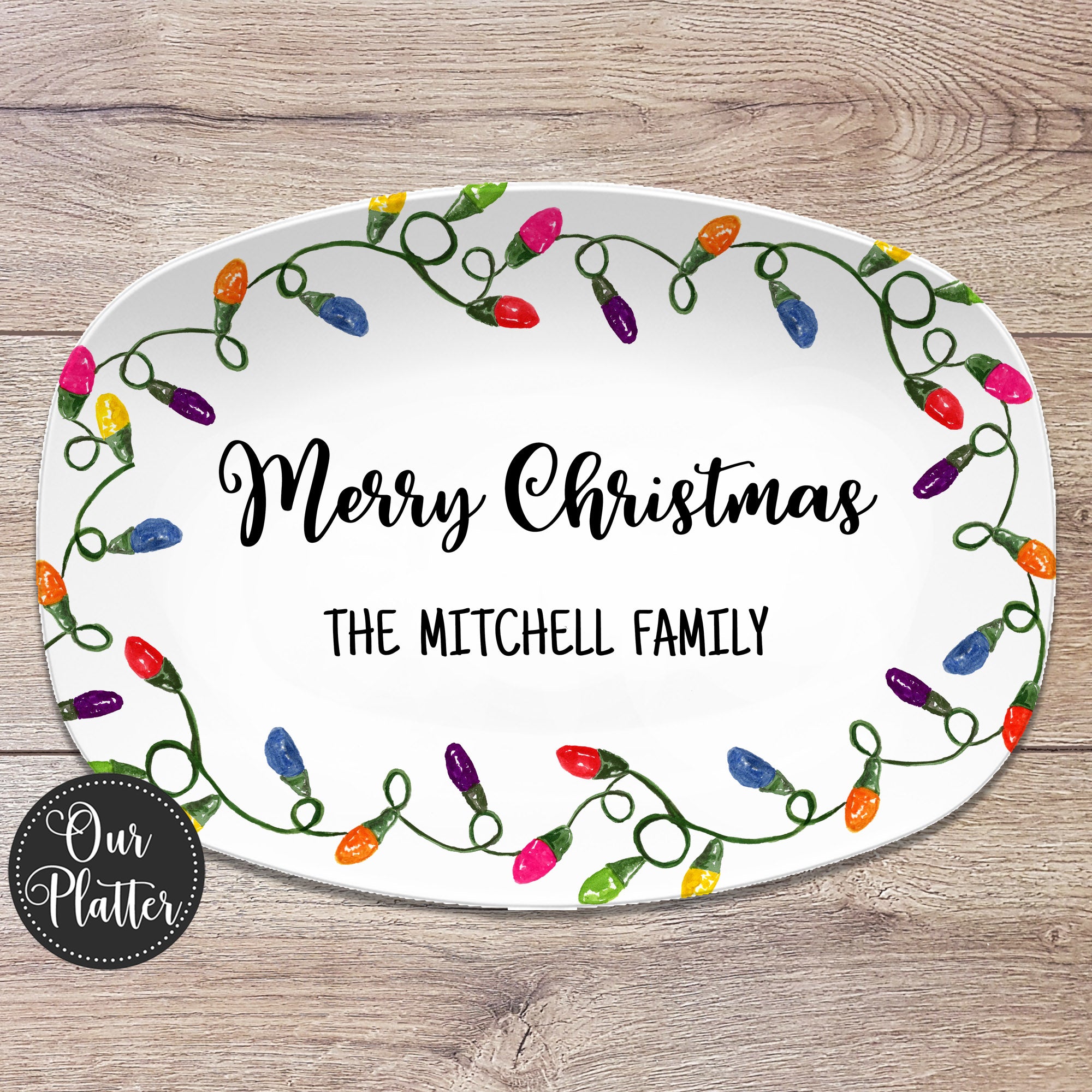 Christmas Lights Holiday Personalized Platter – Our Platter