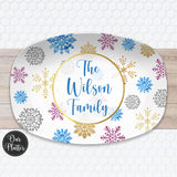 Blue & Gold Snowflakes Personalized Platter