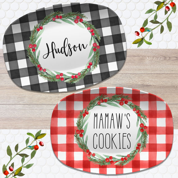 Christmas Buffalo Plaid Personalized Platter